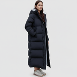 Women's Black Long Hooded Waterproof Puffer Parka