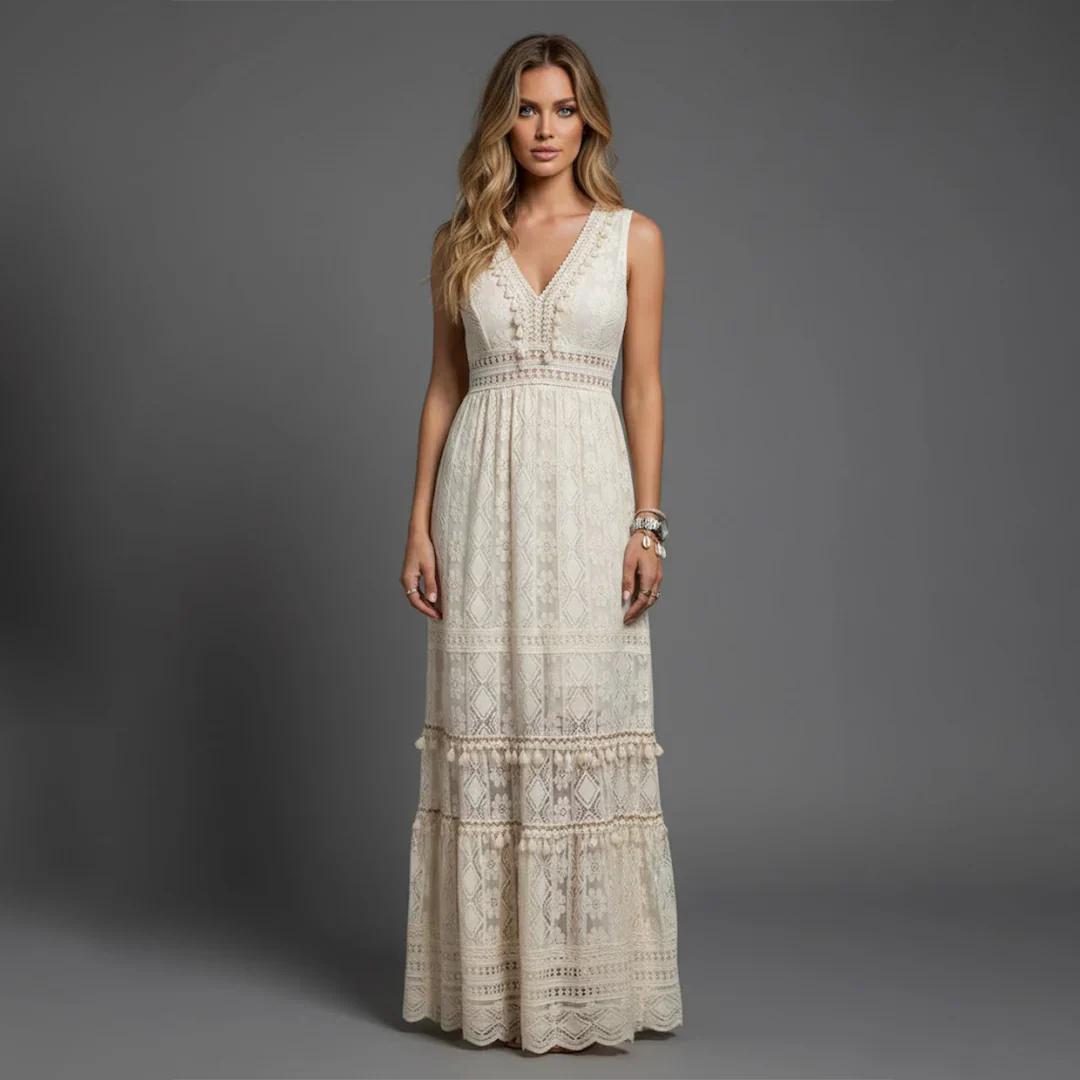 Women’s Lace Maxi Dress with V-Neck