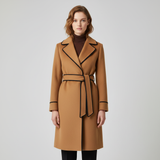 Women's Elegant Camel Trench Style Wool Coat